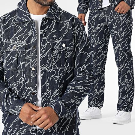Frilivin - Set di jeans e giacca blu grezzi