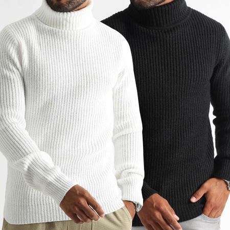 LBO - Set di 2 maglioni a collo alto a maglia larga 1277 1276 nero bianco