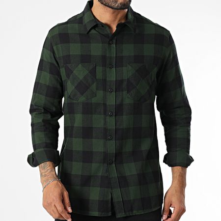 Urban Classics - Camicia a scacchi a maniche lunghe TB297 Verde Nero