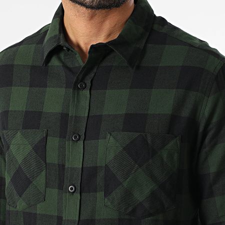 Urban Classics - Camicia a scacchi a maniche lunghe TB297 Verde Nero