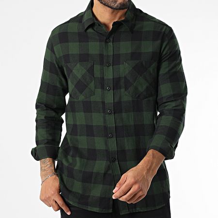 Urban Classics - Camicia a scacchi a maniche lunghe TB297 Verde Nero