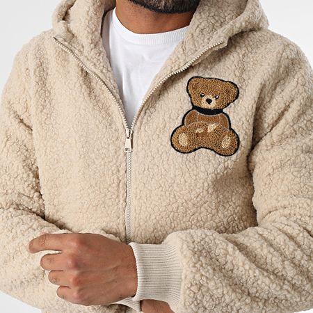 John H - Giacca Sherpa con cappuccio e zip AB3916 Beige