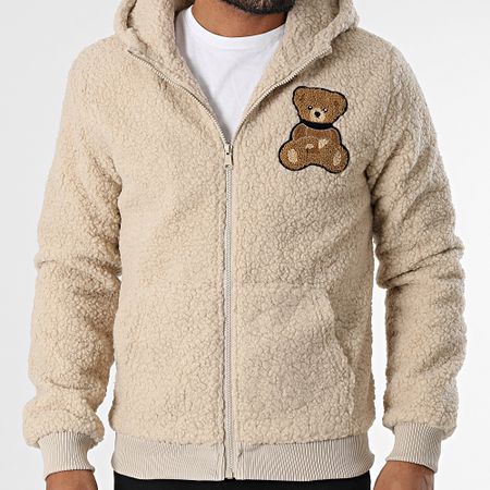 John H - Giacca Sherpa con cappuccio e zip AB3916 Beige