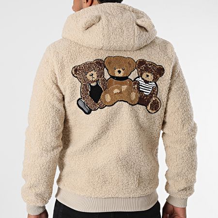 John H - Giacca Sherpa con cappuccio e zip AB3916 Beige