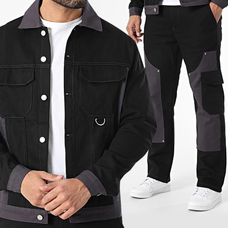 KZR - Set giacca e pantaloni cargo nero e grigio antracite