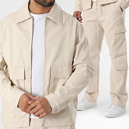 KZR - Set giacca con zip e pantaloni cargo beige