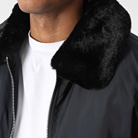 Kymaxx - Bomber con collo di pelliccia blu navy
