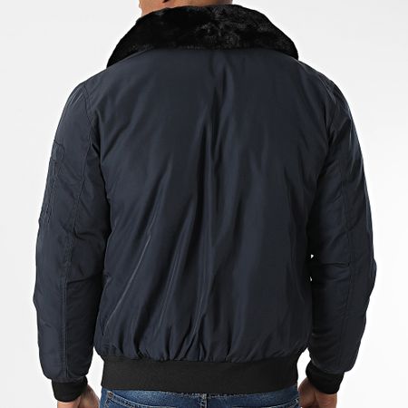 Kymaxx - Bomber con collo di pelliccia blu navy