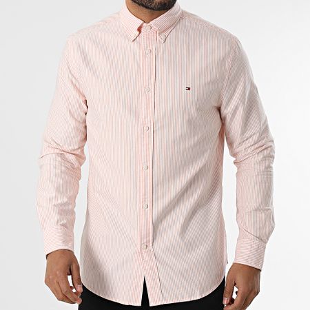 Tommy Hilfiger - Camicia Heritage Oxford a righe a maniche lunghe 6238 Arancione Bianco