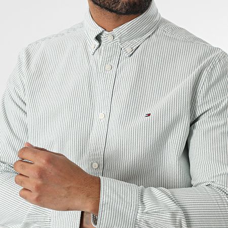 Tommy Hilfiger - Camicia Heritage Oxford a righe a maniche lunghe 6238 Verde Bianco