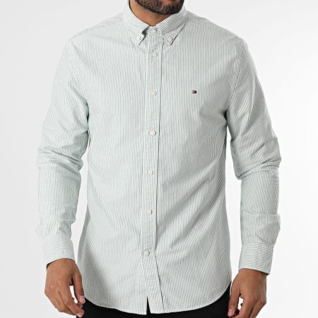 Tommy Hilfiger - Camicia Heritage Oxford a righe a maniche lunghe 6238 Verde Bianco