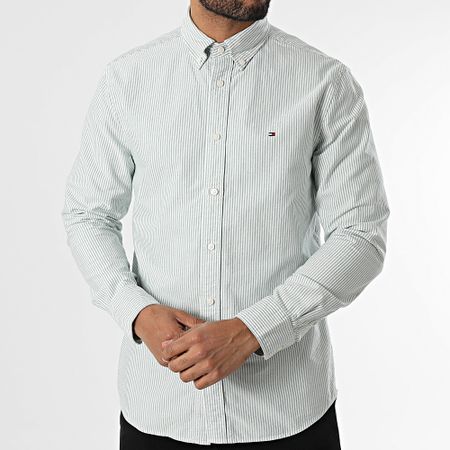Tommy Hilfiger - Camicia Heritage Oxford a righe a maniche lunghe 6238 Verde Bianco