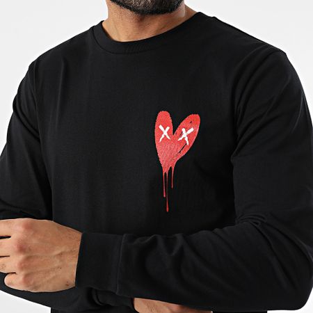 Luxury Lovers - Tee Shirt manica lunga serie Cuore a coste Small Rosso Nero