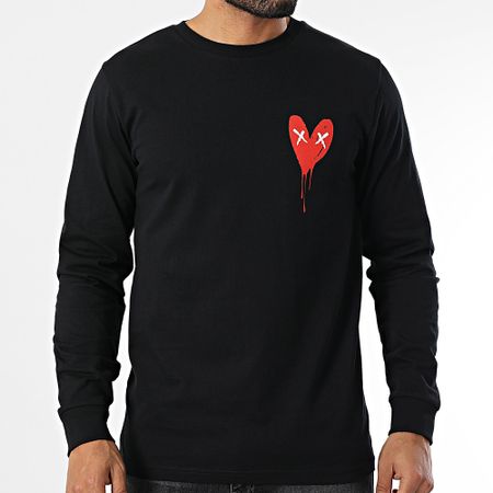 Luxury Lovers - Tee Shirt manica lunga serie Cuore a coste Small Rosso Nero