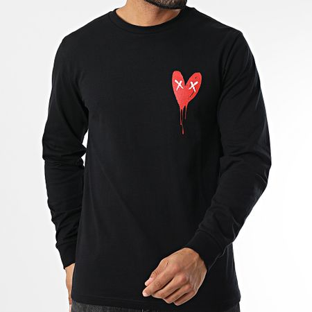 Luxury Lovers - Tee Shirt manica lunga serie Cuore a coste Small Rosso Nero