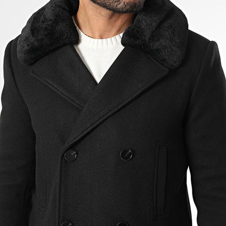 Frilivin - Cappotto lungo con collo in montone nero