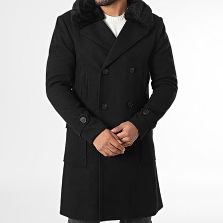 Frilivin - Cappotto lungo con collo in montone nero