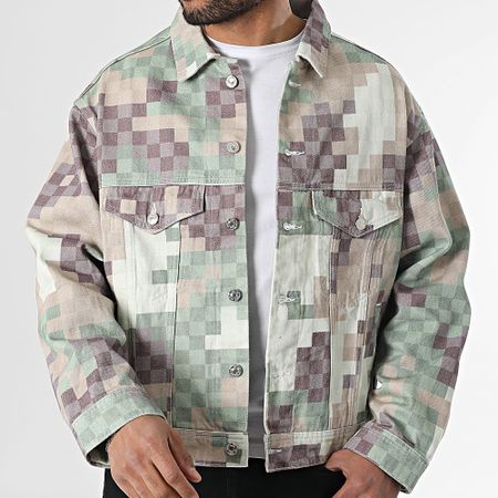2Y Premium - Giacca a quadri verde beige viola