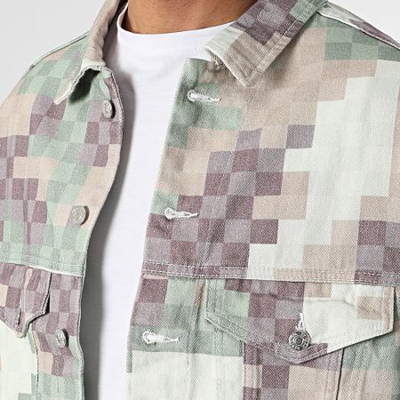 2Y Premium - Giacca a quadri verde beige viola