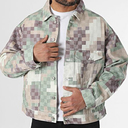 2Y Premium - Giacca a quadri verde beige viola