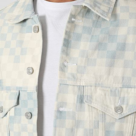 2Y Premium - Giacca di jeans beige a quadri blu chiaro