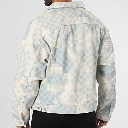 2Y Premium - Giacca di jeans beige a quadri blu chiaro