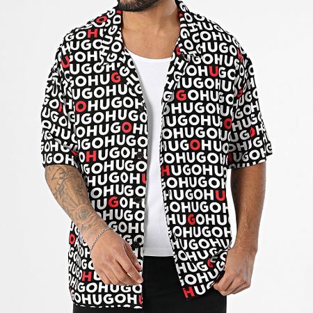 HUGO - Camicia a maniche corte da spiaggia 50540065 Nero Bianco Rosso