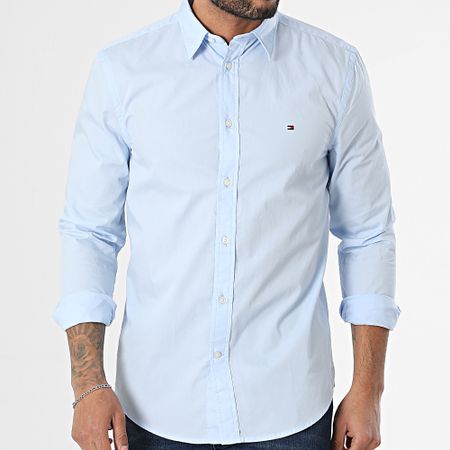 Tommy Hilfiger - Camicia a maniche lunghe Flex Popeline Kent Collar 8137 Azzurro