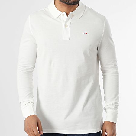 Tommy Jeans - Abbottonatura Slim Polo a manica lunga 0232 Bianco