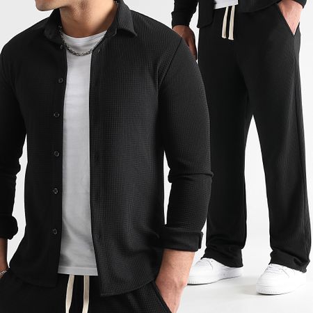 LBO - 1750 Set camicia e pantaloni a gamba larga con texture nera