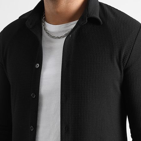 LBO - 1750 Set camicia e pantaloni a gamba larga con texture nera