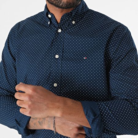 Tommy Hilfiger - Flex Popeline Polka 7554 Camicia a maniche lunghe blu navy