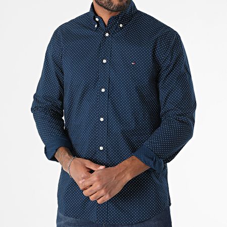 Tommy Hilfiger - Flex Popeline Polka 7554 Camicia a maniche lunghe blu navy