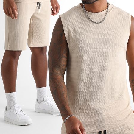 LBO - Set canotta e pantaloncini da jogging con texture Waffle 1757 Beige