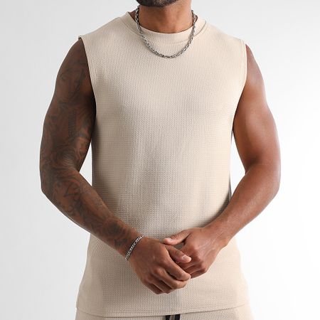 LBO - Set canotta e pantaloncini da jogging con texture Waffle 1757 Beige