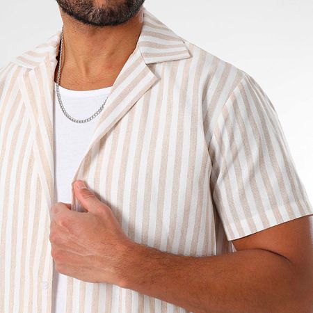 LBO - Set camicia a maniche corte e pantaloncini a righe larghe 1743 Beige Bianco