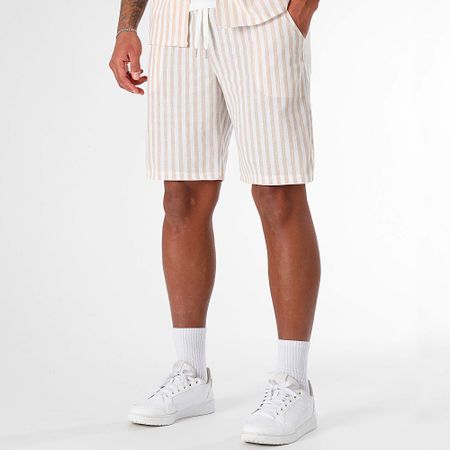 LBO - Set camicia a maniche corte e pantaloncini a righe larghe 1743 Beige Bianco