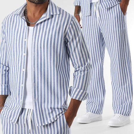 LBO - Set camicia a maniche lunghe e pantaloni a righe larghe 1766 azzurro bianco