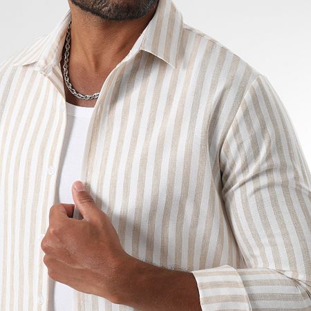 LBO - Set camicia a maniche lunghe e pantaloni a righe larghe 1767 Beige Bianco