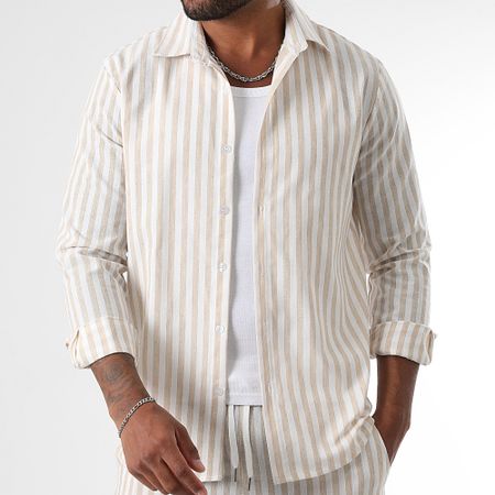 LBO - Set camicia a maniche lunghe e pantaloni a righe larghe 1767 Beige Bianco