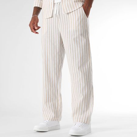 LBO - Set camicia a maniche lunghe e pantaloni a righe larghe 1767 Beige Bianco