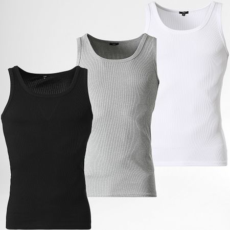 LBO - Set di 3 canottiere a coste 1798 nero bianco grigio erica