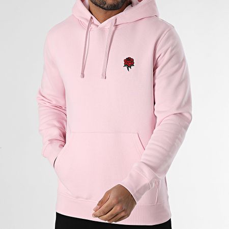 Luxury Lovers - Felpa con cappuccio con ricamo di rose rosa