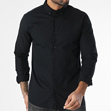 Only And Sons - Camicia slim in popeline a maniche lunghe nera