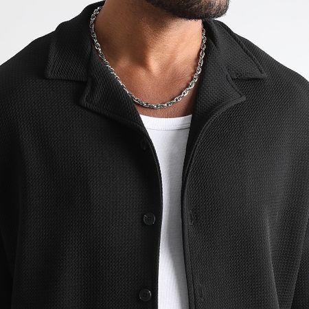 LBO - Set di camicia a maniche corte e pantaloncini da jogging neri con struttura Waffle 1828 rilassata