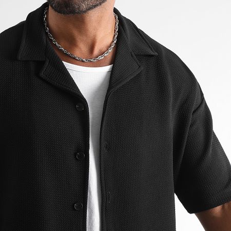 LBO - Waffle 1832 Set camicia nera a maniche corte e pantaloni a gamba larga