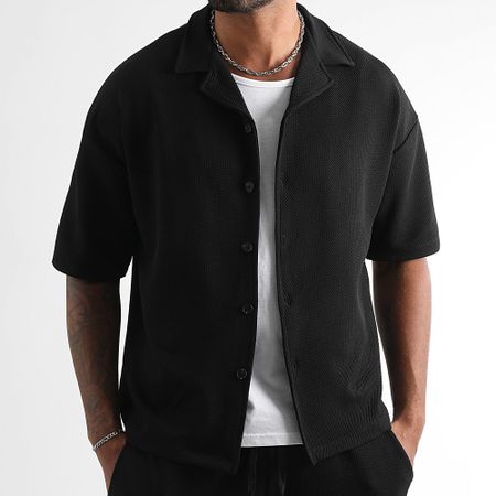 LBO - Waffle 1832 Set camicia nera a maniche corte e pantaloni a gamba larga