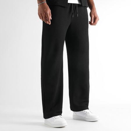 LBO - Waffle 1832 Set camicia nera a maniche corte e pantaloni a gamba larga