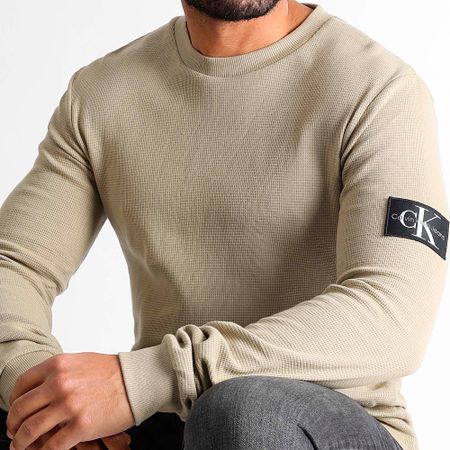 Calvin Klein - Felpa girocollo Monogram Badge Waffle 3485 Beige