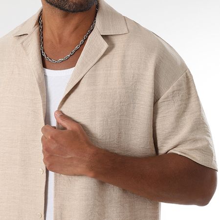 LBO - Camicia a maniche corte e set di pantaloni larghi effetto lino 1872 Beige